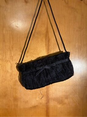 Vintage Jessica McClintock Black Ruffled Clutch with Bow Detail